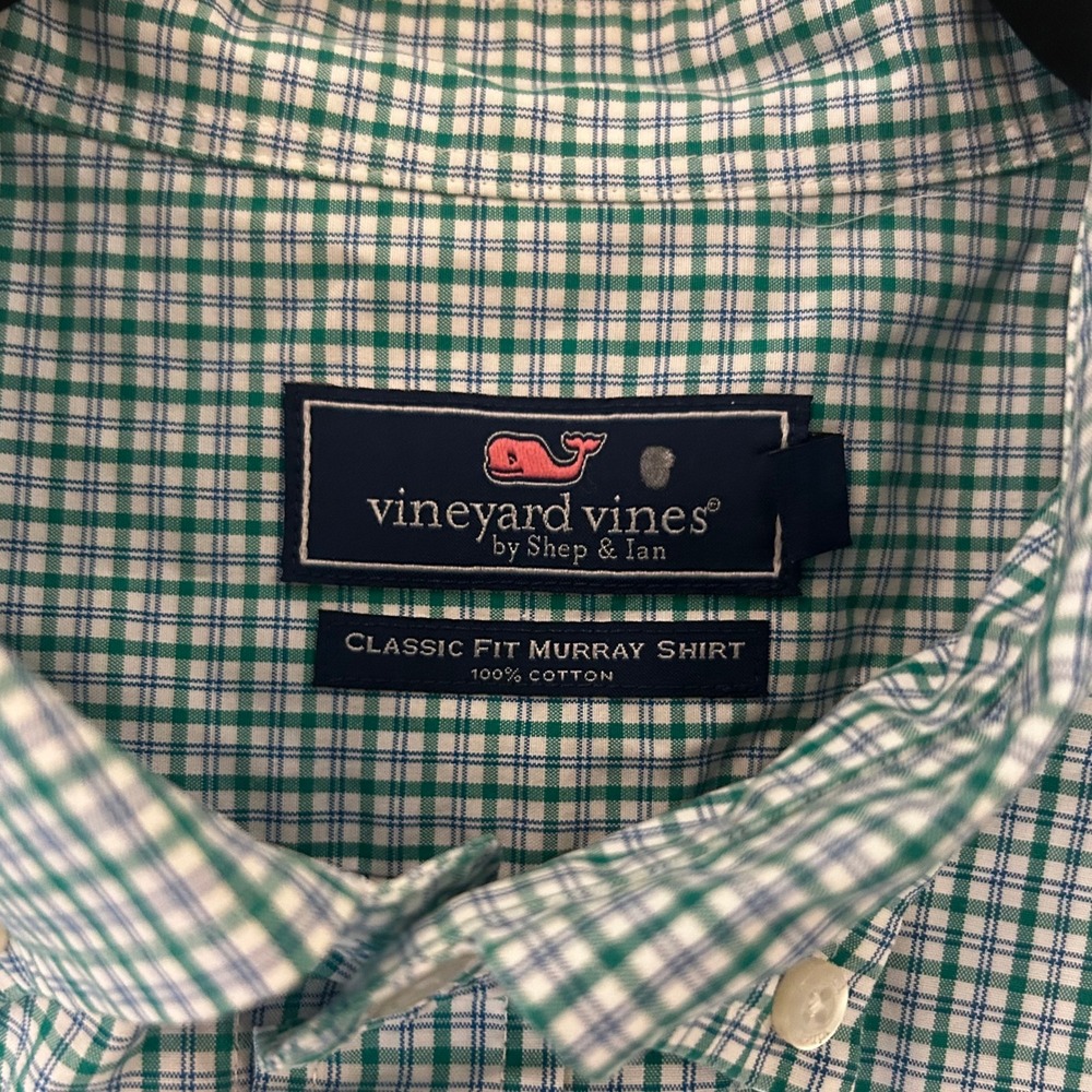 Vineyard Vines Classic Fit Murray Shirt Green Gingham Cotton Button Down Mens XL - Picture 5 of 6